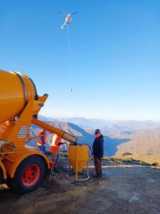 Allied Concrete truck delivering concrete at Cardrona Alpine Resort’s Soho Basin expansion site, supporting the foundation work for the new chairlift installation.