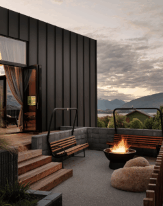 Exposed concrete outdoor patio area